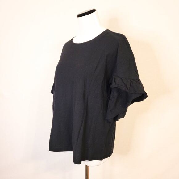 Vince Camuto Ruffle Sleeve Black Tee - S - Picture 2 of 10